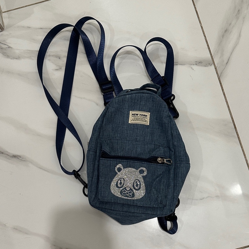 Blue Mini Backpack with Bear Design